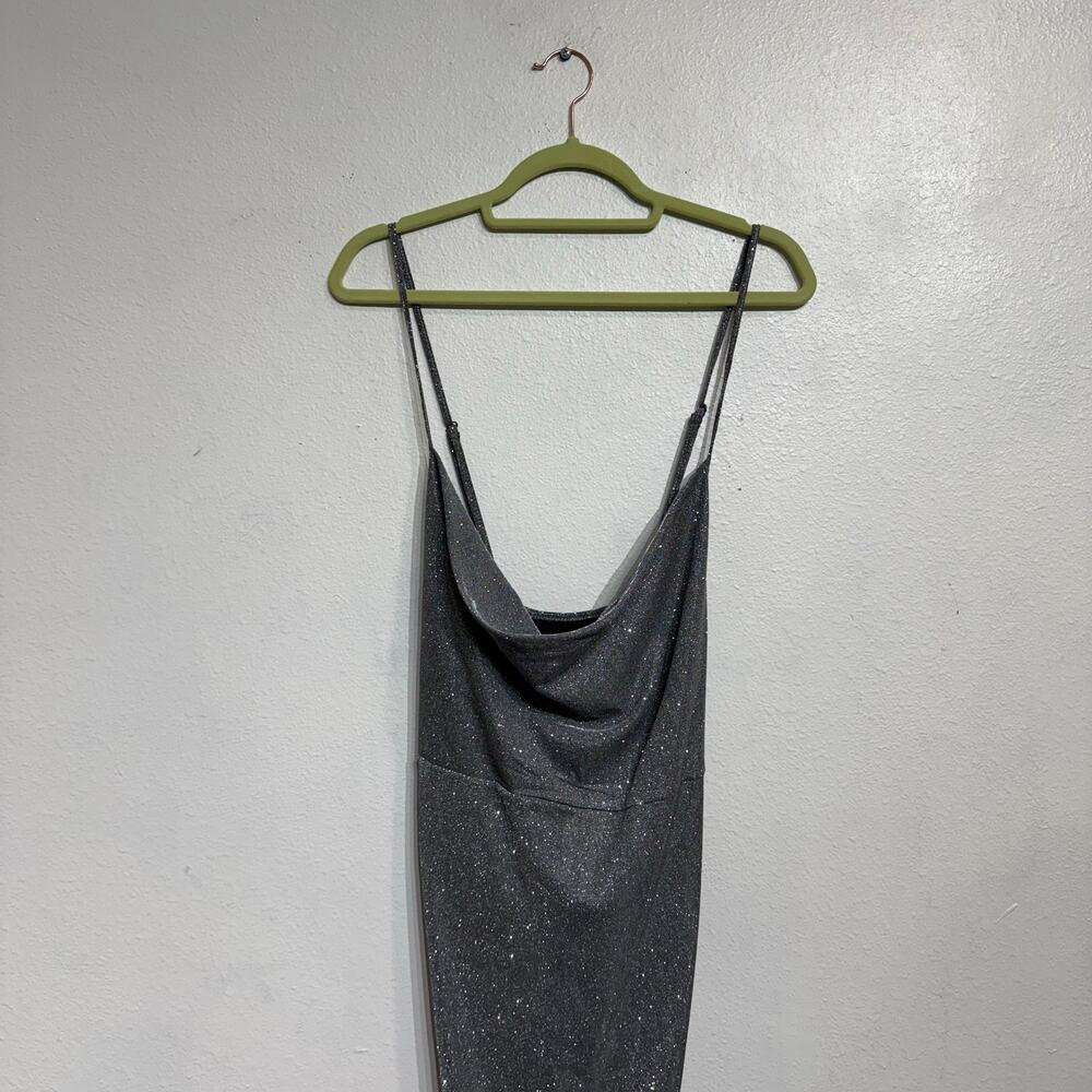 SHEIN Silver Sequin Cowl Neck Criss Cross Midi Dress 2XL NWT - Picture 3 of 10